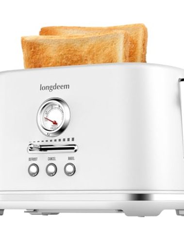2 Slice Toaster with Extra Wide Slots & Removable Crumb Tray 6 Browning Options, Auto Shut Off & Frozen Function, Toast Fruit Bread, Bagel & Waffle, White
