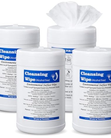 Threlaco 4 Pack Hearing Aid Wipes 640 Counts Large Canister Cleaning Towelettes 160 Per Canister for Hearing Aids Cleaner Wipes for Earwax Earbuds Sweat Earplugs Amplifier Removal