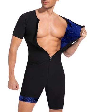 FUXERT Sauna Suit for Men 3 in 1 Slimming Full Body Sauna Jumpsuit Mens Waist Trainer for Workout(BK XL)
