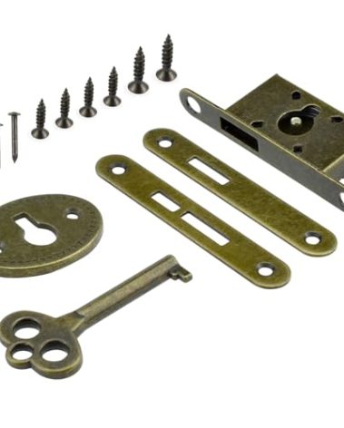 Antique Cabinet Lock Full Mortise Vintage Spring Drawer Lock with Key and Screws for Desk/Jewelry Box/Small Wooden Box - Bronze
