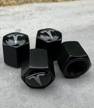 TACTILIAN Car Tire Valve Stem Caps for Tesla Model 3, S, X, Y Accessories (4 Pack) Leakproof Aluminum Tire Valve Caps with Rubber O-Rings Compatible with Tesla Model Y Accessories 2023