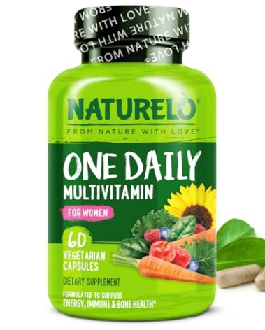 NATURELO One Daily Multivitamin for Women w/Vitamin B12, 60 Ct, Energy Support, Whole Food Daily Women Multivitamin Supplement, Nourish Hair/Skin/Nail, Non-GMO, No Soy, Gluten Free, 2 Month Supply