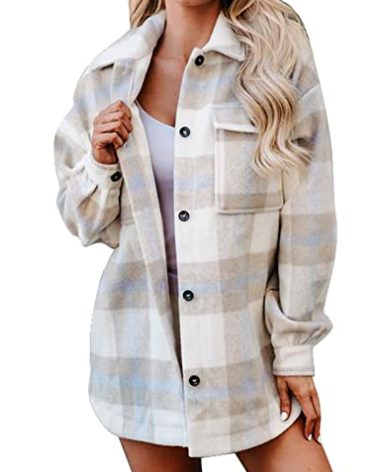 BTFBM Women's Long Sleeve Button Down Jackets Plaid Flannel Shirts Tops Casual Lapel V Neck Oversized Shackets Blouses Top (Small, Plaid Grey)