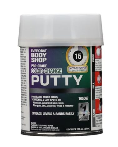 Evercoat Body Shop 105067 Pro-Grade Color-Change Putty for Filling Minor Dings, Scratches and Low Spots in Aluminum, Fiberglass & More, Easy Mix Hardener Included 13 Fl Oz.