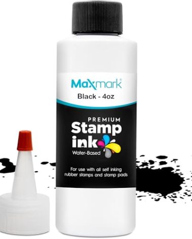 MaxMark Premium Refill Ink with Control Tip Bottle for Self-Inking Stamps, Black Color - 4 oz.