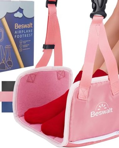 Portable Airplane Foot Hammock for Plane Travel with Memory Foam & Hardboard for No Feet or Leg Clashing - Long Flight Air Travel Essentials to Relax Feet Rest Flying Overseas by Beswalt (Pink)