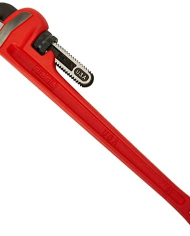 RIDGID 31030 Heavy-Duty Straight Pipe Wrench, 24" Sturdy Plumbing Wrench with Self Cleaning Threads and Hook Jaws, Red, Small