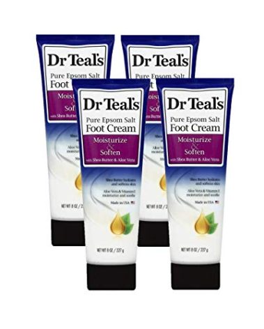 Dr. Teals Pure Epsom Salt Foot Cream Gift Set (4 Pack, 8oz Ea.) - Moisturize & Soften with Shea Butter & Aloe Vera Essential Oils - Eases Aches & Pains, Promotes Healthy Looking Skin