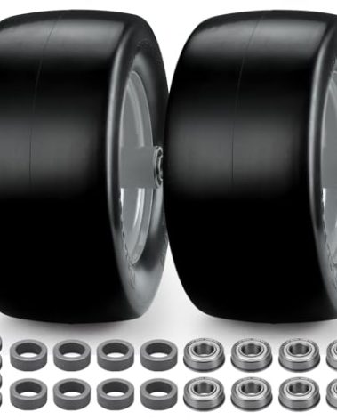 11x 6.00-5 Flat Free Tire, 2 Pack Zero Turn Front Mower Tires, 11x6.00-5 Solid Lawn Mower Tire with 3/4" or 5/8" & 1/2" Bearings, 450lbs, 6"- 8" Centered Hub for Bad Boy/Cub Cadet Lawn Mowers