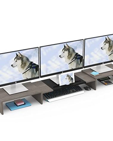 WESTREE Triple Dual Monitor Stand Riser, 56" Extra Long Monitor Stand for 1~2~3 Monitors, Monitor Stand with Length and Angle Adjustable, 3 Shelf Desktop Organizer Riser for Monitor Computer Laptop