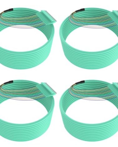 4Pack LC UPC 12 Strand Multimode Fiber Optic Pigtail Cables, OM3/OM4 50/125, 1.5m (5ft), High-Density LC-UPC Connector for Data Centers, Telecom, and Network - Low Insertion Loss, High Performance