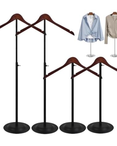 wdbg 4 Pack T Shirt Display stand, Adjustable T shirt Shoulder Stand for Vendor Portable Hanging wooden Clothes Rack for Clothing Dress Jacket Coat Retail 17-31 Inch, Black