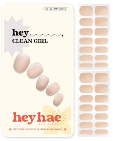 Heyhae Semi Cured Gel Nail Strips | Spring Nails No LED Lamp Needed Easy Apply & Remove | Includes 28 Strips, 1 Prep Pad, 1 Nail File & 1 Wooden Stick - Hey, Clean Girl