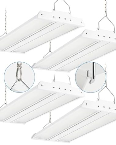 Xbuyee 4-Pack High Bay LED Shop Lights 200W 2FT 28000LM, 200W/150W/100W Selectable, 4000K/5000K Adjustable, 100-277V, Linear High Bay Lights for Warehouse Workshop Supermarket Stadium, ETL Listed