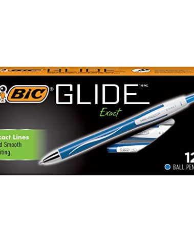 BIC Glide Exact Blue Retractable Ballpoint Pens, Fine Point (0.7mm), 12-Count Pack, Ultra Smooth Writing Blue Pens