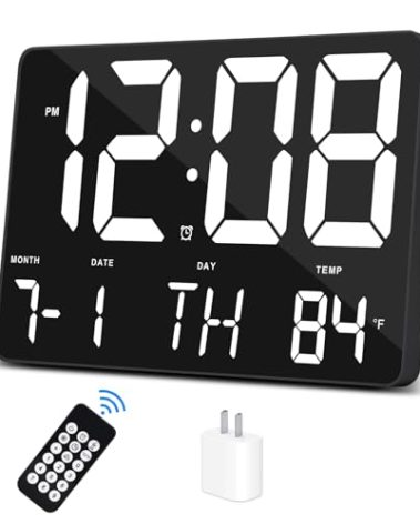 Amgico Digital Alarm Clock with Snooze, Temperature, Auto Dimming, 11.5" Large Display Calendar, Desk/Wall Clock for Bedroom, Living Room, Office, Home, Classroom, Kids, Elderly - White