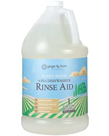 Ginger Lily Farms Botanicals Plant-Based 4-In-1 Dishwasher Rinse Aid, 100% Vegan & Cruelty-Free, Fragrance-Free, 1 Gallon (128 fl oz) Refill, 128.00 Fl Oz (Pack of 1)
