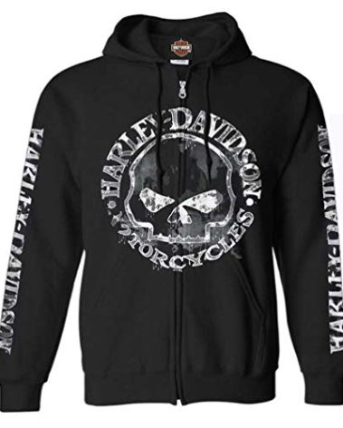 Harley-Davidson Men's Zippered Sweatshirt Jacket, Willie G Skull 30296647 (2XL) Black