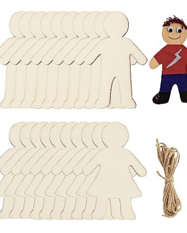 32 Pack Wood People Cutouts Female Male Cutouts Wooden Kids Boy & Girl Hanging Ornaments DIY People Craft Boy & Girl Gift Tags for Home Party Decoration Craft Project