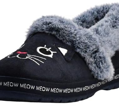 Skechers Women's Bobs Too Cozy Meow Pajamas Slipper, Navy, 7 M US