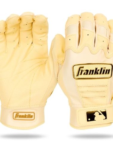 Franklin Sports MLB Baseball Batting Gloves - CFX Pro Adult + Youth Batting Gloves Pair - Baseball + Softball Gear - Premium Pro-Quality Leather - Vanilla/Gold - Adult Medium