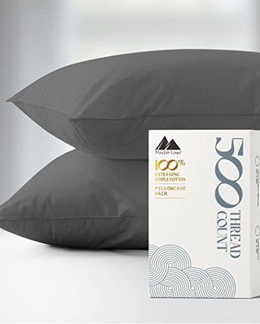 Mayfair Linen 100% Cotton King Size Pillow Cases Set of 2-500 Thread Count Pillow Cases King Size Set of 2 (Dark Grey), Luxuriously Soft Hotel Quality Sateen Weave Pillowcases, Crisp & Cool
