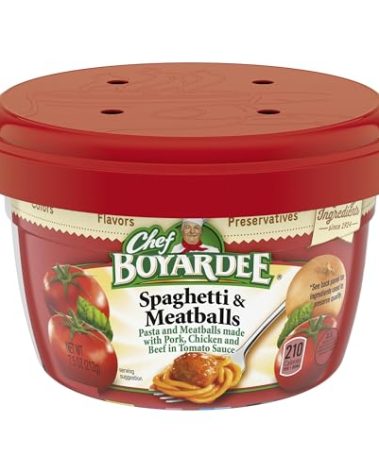 Chef Boyardee Spaghetti and Meatballs in Tomato Sauce, Microwave Food, 7.5 OZ Microwaveable Bowl (12 Bowls)