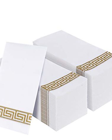 Vplus 200 PACK Guest Towels Disposable Bathroom, Decorative Bathroom Napkins, Soft and Absorbent Disposable Dinner Napkins Cloth Like for Kitchen, Parties, Weddings, Christmas Party（Gold)