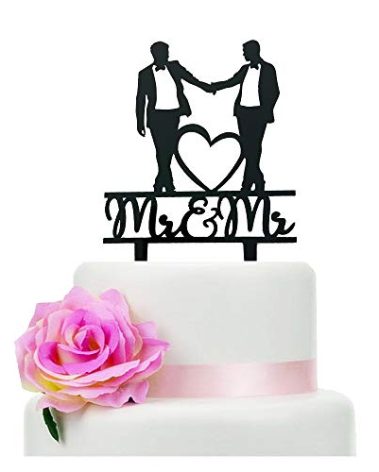 Mr & Mr Cake Topper, Black Acrylic Gay Wedding Decoration, Gift for Gay Couple, Men Anniversary