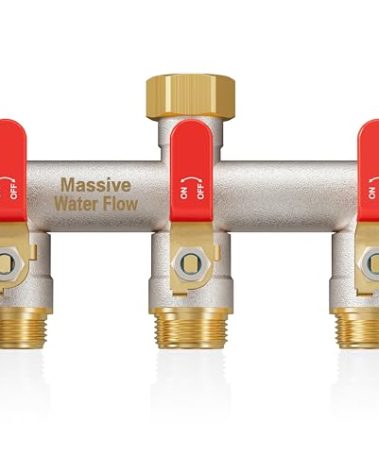 LNEZCDB Hose Splitter 3 Way Heavy Duty Full Flow Brass Nickel Plated Outdoor Faucet and Garden Connector - Water Spigot Splitter - T Adapter with Shut-Off Valve, 3/4 - Inch GHT Thread（Red）