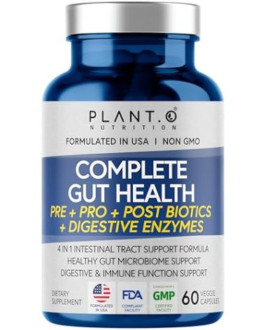 4-in-1 Prebiotic Probiotic & Postbiotic for Women & Men, Complete Gut & Digestive Support Supplement, Pre Post Probiotics & Digestive Enzymes 60 Capsules
