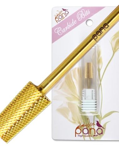 Premium Pana 3/32" Tapered Barrel Carbide Nail Bit -For Electric Dremel Drill Machine, Nail Art Design, Manicure, Pedicure, Nail File, Cuticle Clean etc. (Extra Fine Grit- Gold)