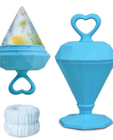 Rena Chris Ice Roller for Face: Diamond Ice Facial Roller, Reach Detailed Areas, De-Puff Eye Bags, Reusable Silicone Massage Ice Mold with Face Wash Wristband, Skin Care Tools for Women(Blue)