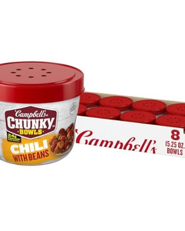 Campbell’s Chunky Chili With Beans, 15.25 oz Microwavable Bowl (8 Pack)