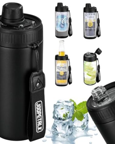 JOOPETALK Universal Can Cooler with Lid Fits All 12oz Cans& Bottles, 100% Leak-Proof Water Bottle, 4-in-1 Insulated Can Cooler for Beer, Soda & Energy Drinks, Dishwasher Safe(Black)