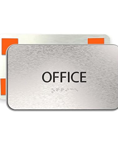 ADASigns Office Sign 7”x4” - Durable Brushed Aluminum with Grade 2 Braille - Easy Installation with Strong Double Sided Adhesive Tape - ADA Compliant office door signs for Businesses & Offices