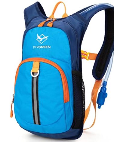 Ivygreen Kids Hydration Backpack, Hiking Backpack for Boys or Girls with 1.5L Water Bladder (Blue - Small)