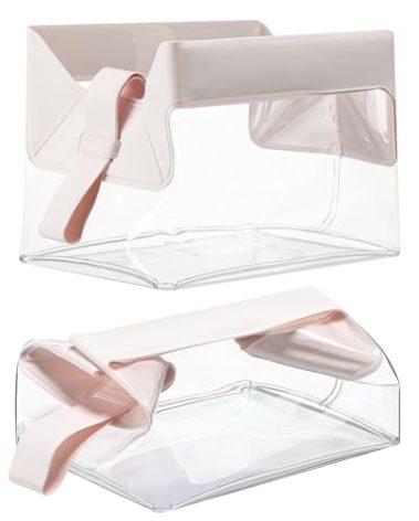SilTriangle 2 Pcs Clear Travel Toiletry Bags with Magnetic Closure TSA Approved Magnetic Travel Containers Clear Makeup Bag Cosmetic Pouch for Women Men Traveling(Light Pink)