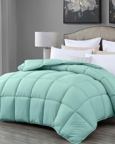 Chezmoi Collection All Season King Size Down Alternative Comforter - Plush Microfiber Fill - Box Stitch Quilted - Duvet Insert with Corner Tabs (Cal King/King, Aqua)