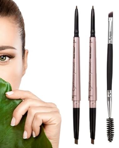 2 Pack Eyebrow Pencil, Waterproof Eyebrow Makeup with Dual Ends, Professional Brow Enhancing Kit with Eyebrow Brush (Dark Brown #1)