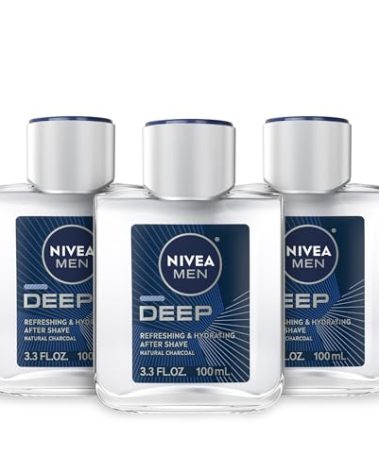 NIVEA Men DEEP Refreshing and Hydrating After Shave with Natural Charcoal, Aftershave Lotion for Men Soothes Shave Irritation, Vanilla and Bourbon Scent, 3.3 Fl Oz Bottle, Pack of 3