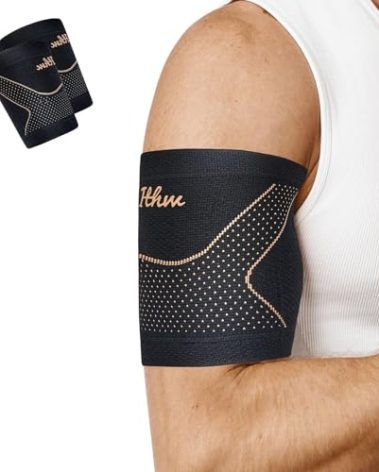 ITHW Copper Bicep Tendonitis Brace, Upper Arm Compression Sleeve for Pain Relief, Bicep Brace for Men and Women Muscle Strains Recovery (Copper, XX-Large)