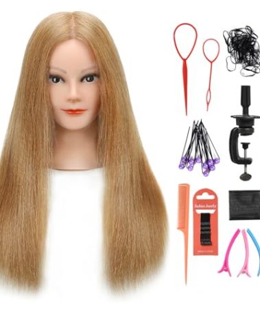 Armmu 100% Human Hair Mannequin Head with Stand, Hairdressers' Practice Training Head and Cosmotology Doll Head for Hairstyling and Braid (18 inches)- #27