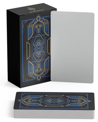 Metaphoracle Blank Tarot Cards with Design on Back - DIY Deck of 80 Cards to Create Your Own Oracle Tarot Deck - Sacred Geometry Design with Metallic Gold Foil - 4.72 inches x 2.75 inches (Blue)