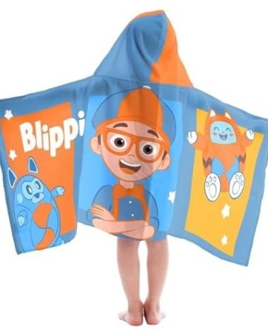 Jay Franco Blippi Bath Pool Beach Hooded Towel - Super Soft & Absorbent Kids Blue Cotton Towel
