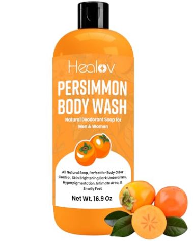 Healov Persimmon Body Wash for Body Odor Control – Natural Deodorant Soap for Eliminating Odor – Underarms, Intimate Inner Thigh, Bikini Area, Smelly Feet – Purifying Deodorizing Soap, Kids Safe