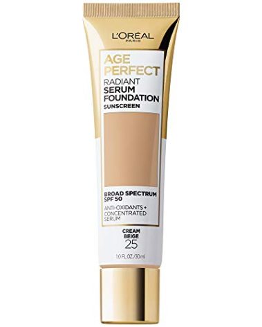 L'Oreal Paris Age Perfect Radiant Serum Foundation with SPF 50, Cream Beige, 1 Ounce