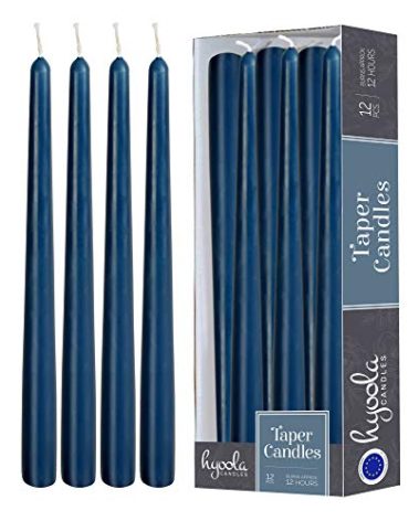 Hyoola 12 Pack Tall Taper Candles - 14 Inch Midnight Blue Dripless, Unscented Dinner Candle - Paraffin Wax with Cotton Wicks - 12 Hour Burn Time
