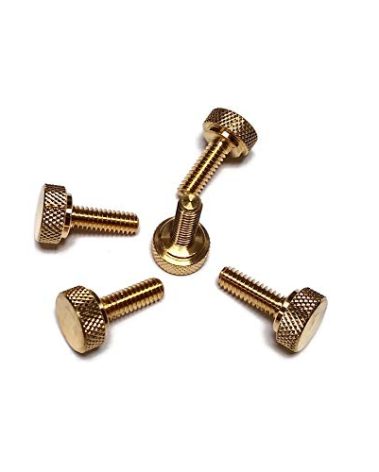 5 Pack of 1/4-20 Knurled Shoulder Flat Tip Brass Thumb Screw - 1-1/16" OAL