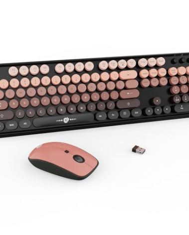 FD Wireless Keyboard and Mouse Combo - 2.4G Full-Sized Cute Colorful Mouse and Keyboard with 104 Round Keys Retro Typewriter Keyboard for Laptop/Windows/PC - Black Gradient